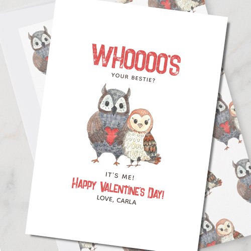 Cute Owl Pun Bestie Valentines Day Holiday Card