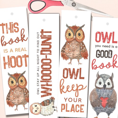Cute Owl Puns DIY Cut Your Own Bookmarks