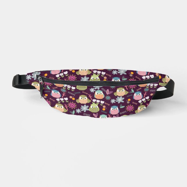 Cute Owl Purple Fanny Pack (Front)