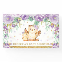 Cute Owl Purple Floral Baby Shower Backdrop Banner