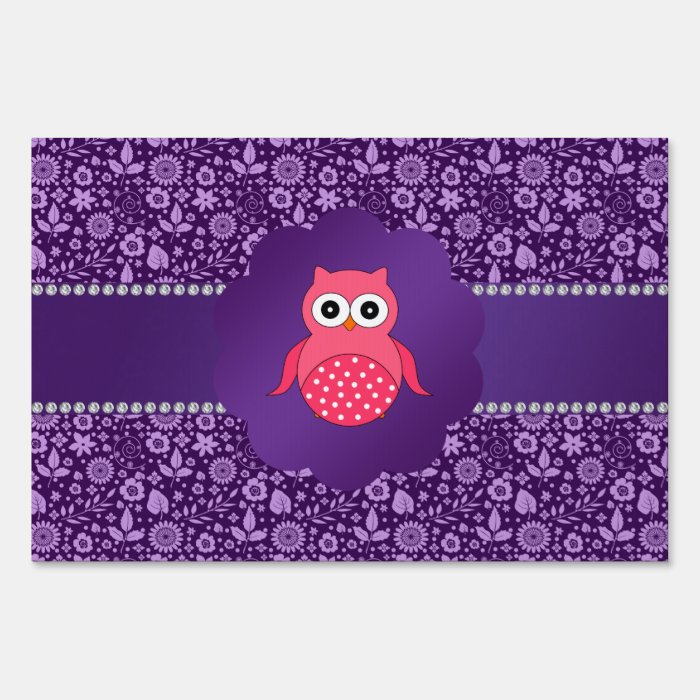 Cute owl purple flowers lawn sign