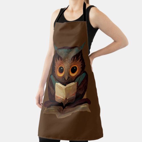 Cute Owl Reading a Book Apron