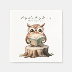 Cute Owl Reading a Book Baby Shower Napkins