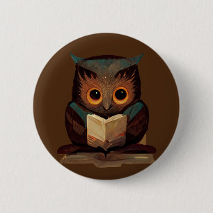 Cute Owl Reading a Book Button