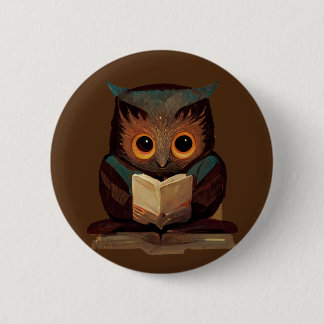 Cute Owl Reading a Book Button