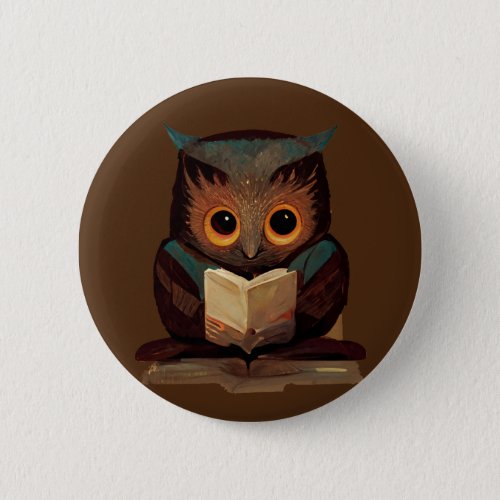 Cute Owl Reading a Book Button