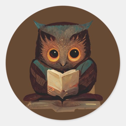 Cute Owl Reading a Book Classic Round Sticker