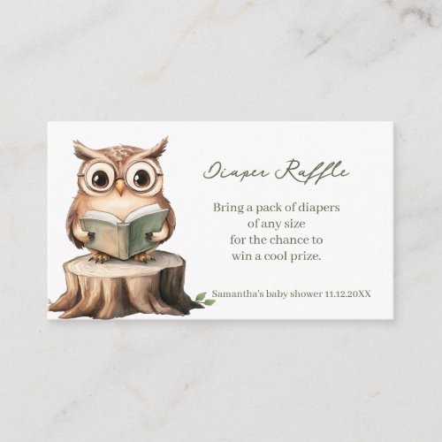 Cute Owl Reading a Book - Diaper Raffle Enclosure Card