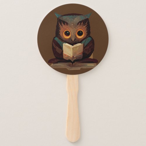 Cute Owl Reading a Book Hand Fan