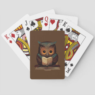 Cute Owl Reading a Book Poker Cards