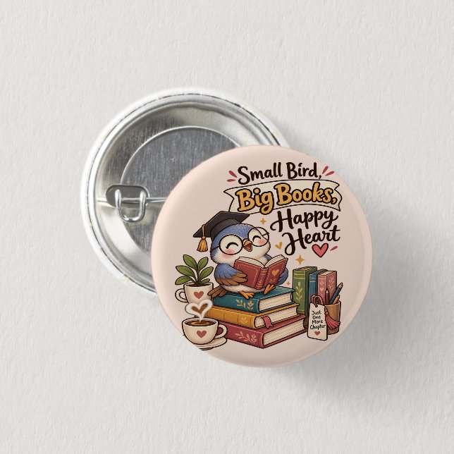 Cute Owl Reading Books Illustration  Button (Front & Back)