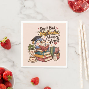 Cute Owl Reading Books Illustration Napkins