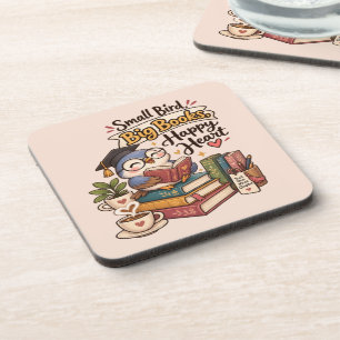Cute Owl Reading Books Illustration Notebook Beverage Coaster