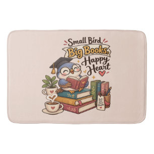 Cute Owl Reading Books Illustration Planner Bath Mat