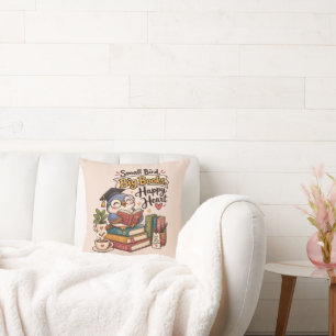 Cute Owl Reading Books Illustration Throw Pillow