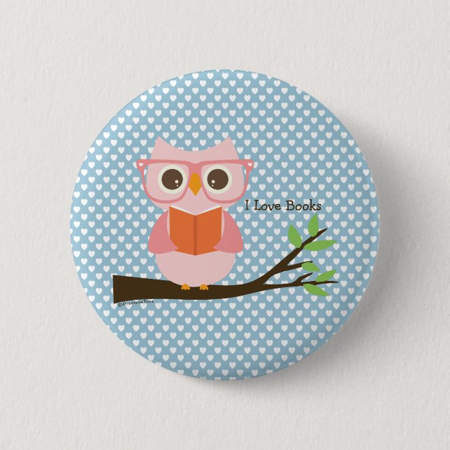 Cute Owl Reading Button (Front)