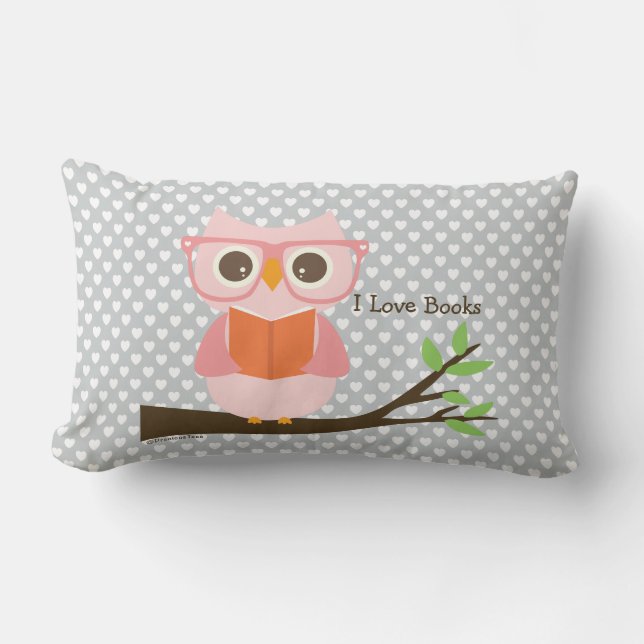 Cute Owl Reading Lumbar Pillow (Front)