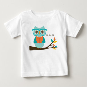 Cute Owl Reading Personalized Colorful Turquoise  Baby T-Shirt