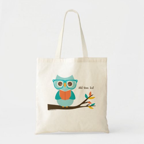 Cute Owl Reading Personalized Colorful Turquoise Tote Bag