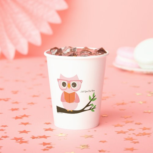 Cute Owl Reading Personalized Party Paper Cups