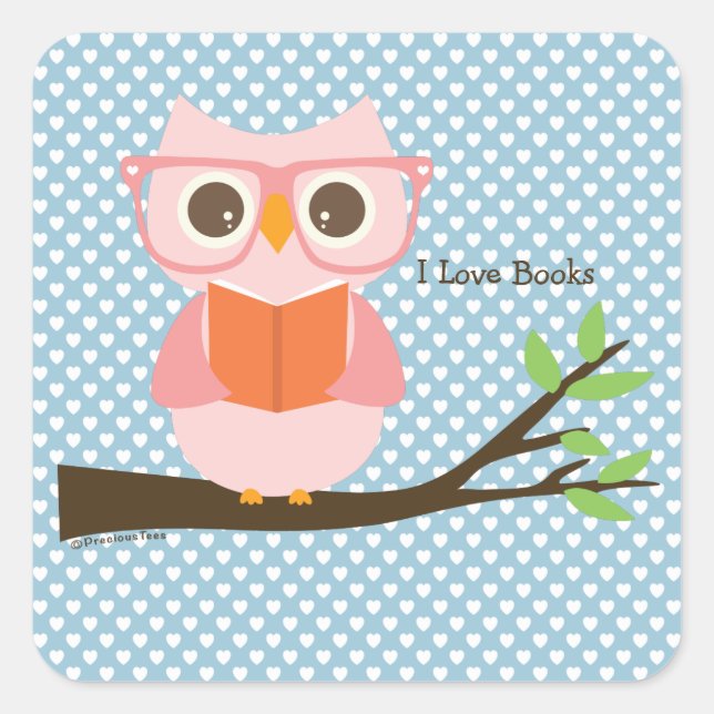Cute Owl Reading Square Sticker (Front)
