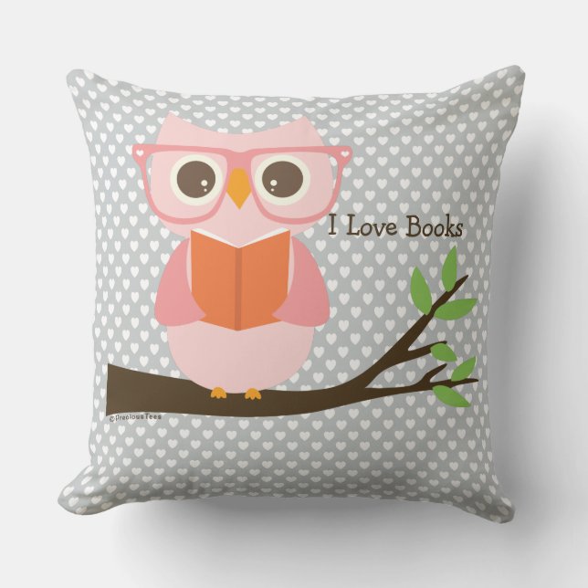 Cute Owl Reading Throw Pillow (Front)
