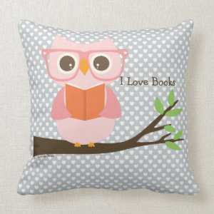 Cute Owl Reading Throw Pillow