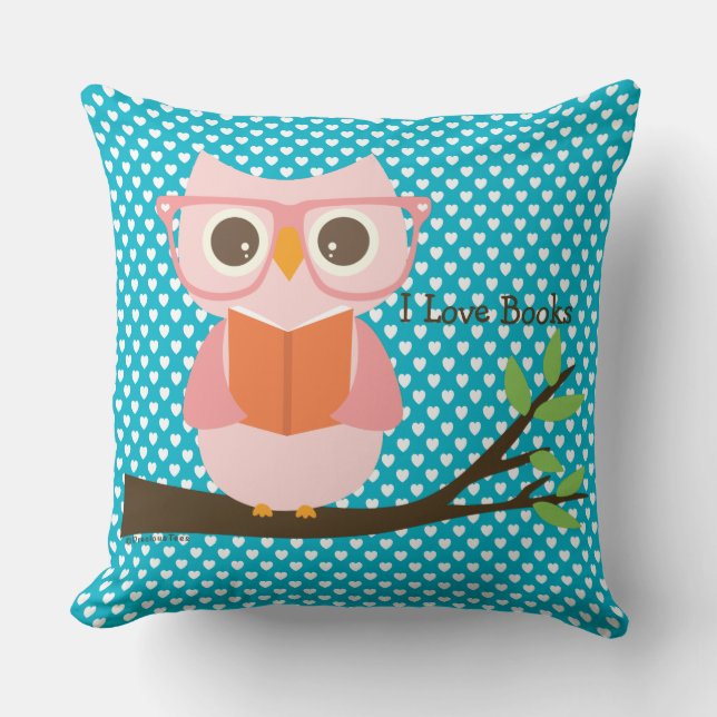 Cute Owl Reading Throw Pillow (Front)