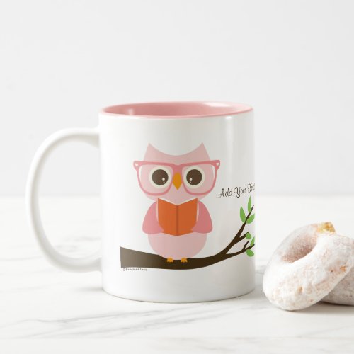 Cute Owl Reading Two_Tone Coffee Mug