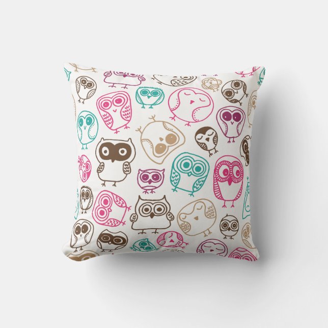 Cute owl retro pattern birds design throw pillow (Front)
