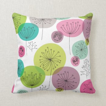 Cute Owl Retro Pattern Flower Design Throw Pillow by designalicious at Zazzle