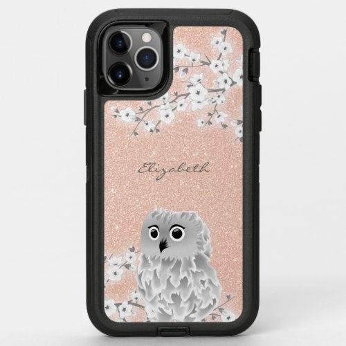 Cute Owl Rose Gold Bling Monogram OtterBox iPhone 