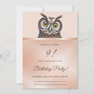 Cute Owl Rose Gold Invitation