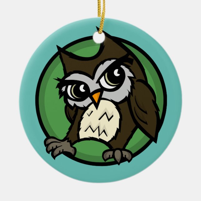 CUTE OWL ROUND CERAMIC CHRISTMAS HOLIDAY ORNAMENT (Front)