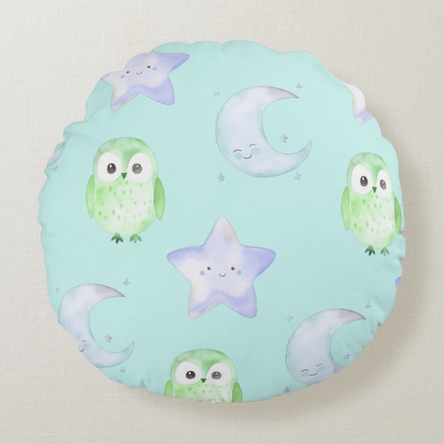 Cute Owl Round Pillow (Front)