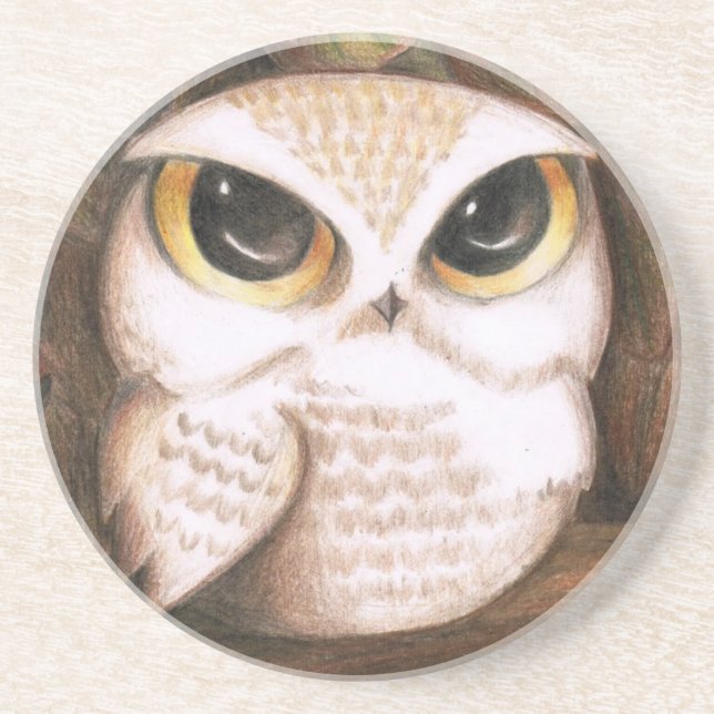 Cute Owl Sandstone Coaster (Front)