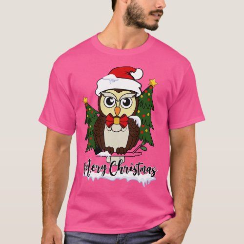 Cute Owl Santa Hat Christmas Tree Xmas Gift T_Shirt