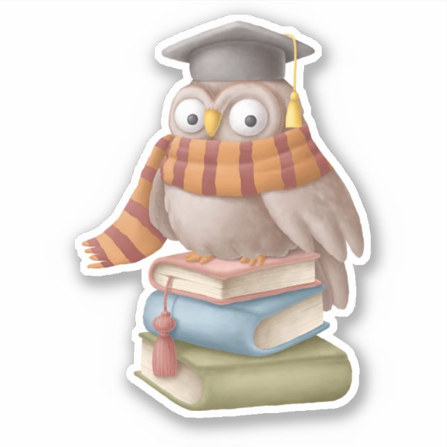Cute Owl School Book Fun Reading Sticker (Front)
