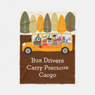 Cute Owl School Bus Driver Fleece Blanket