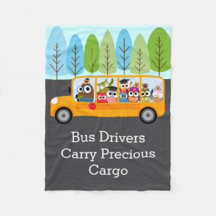 Cute Owl School Bus Driver Fleece Blanket