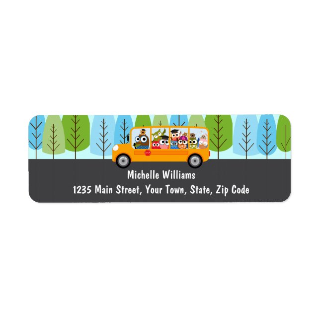 Cute Owl School Bus Driver Label (Front)