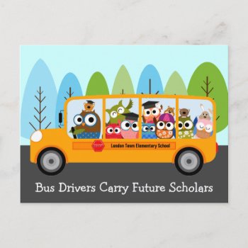 Cute Owl School Bus Driver Thank You Postcard by adams_apple at Zazzle