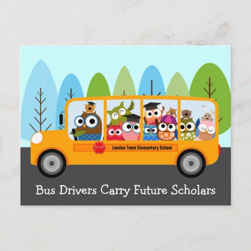 Cute Owl School Bus Driver Thank You Postcard