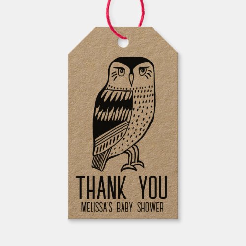 Cute Owl Simple BABY SHOWER CUSTOM Thank You Kraft Gift Tags