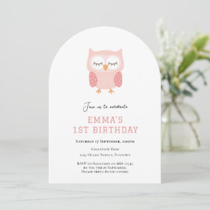 Cute Owl simple first birthday invitation