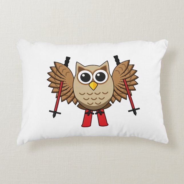 Cute Owl Skiing Cartoon Accent Pillow (Front)