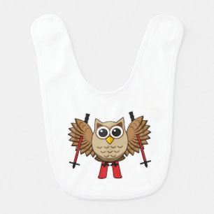 Cute Owl Skiing Cartoon Baby Bib