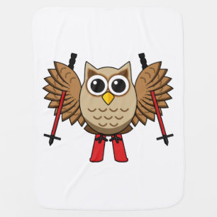 Cute Owl Skiing Cartoon Baby Blanket