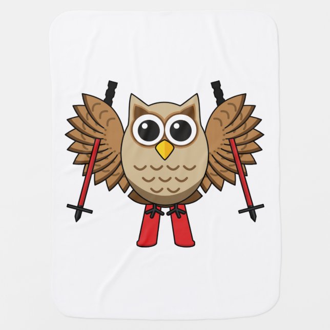 Cute Owl Skiing Cartoon Baby Blanket (Front)