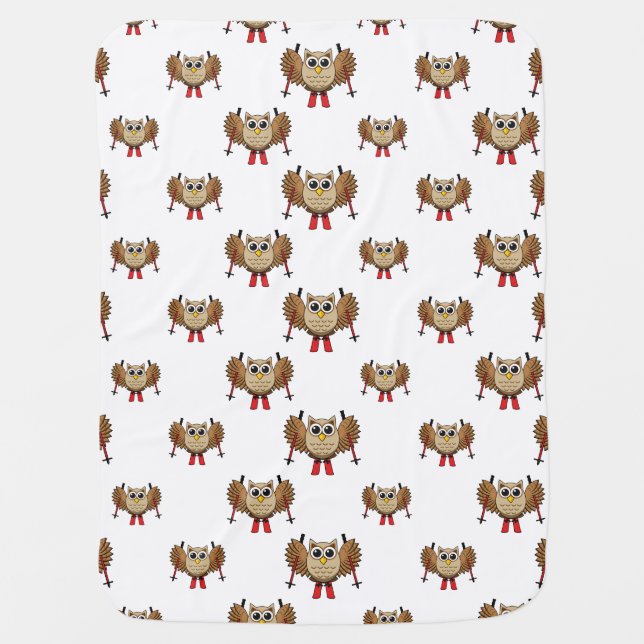 Cute Owl Skiing Cartoon Baby Blanket (Front)